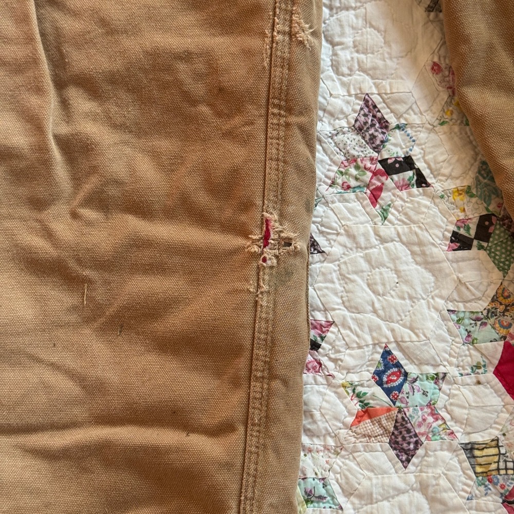 Carhartt R02 BRN Quilt Lined Duck Bib Overalls Brown Distressed 36x32 Mens - Picture 9 of 10